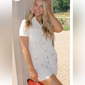 White Star Embellished  jumpsuit Shorts fits S/M Women’s